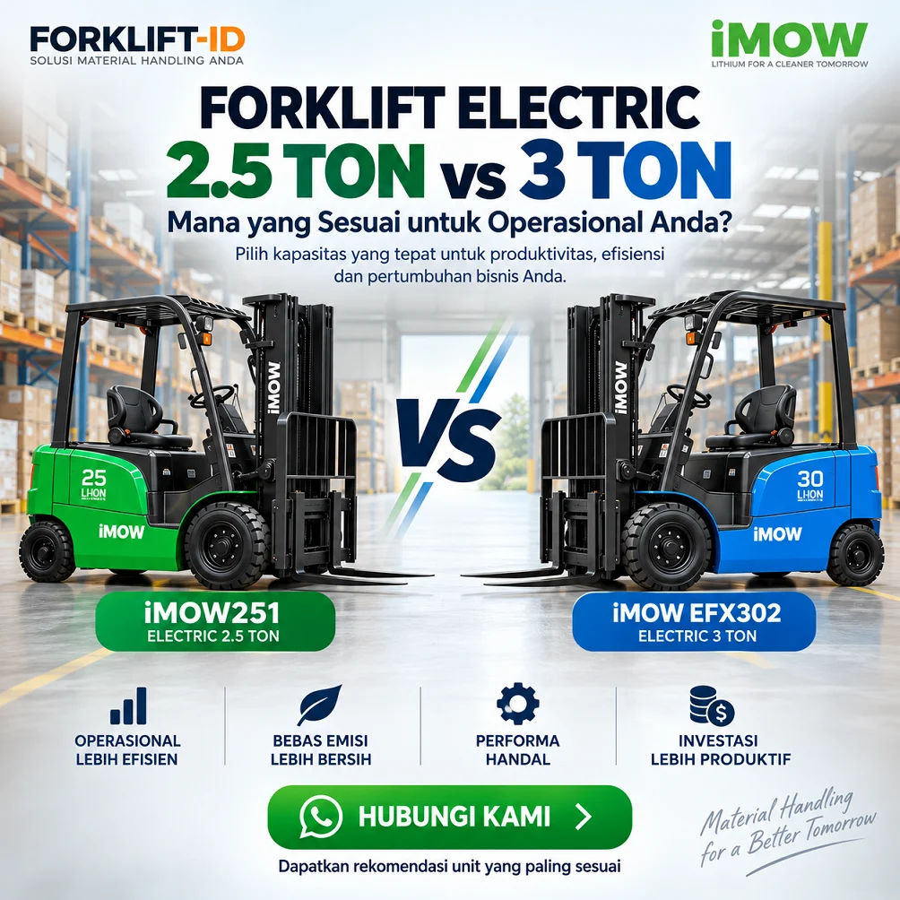 Perbandingan forklift electric 2.5 ton dan 3 ton iMOW251 vs iMOW EFX302